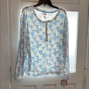 NWT Women’s Wondershop Blue and White Polar Bear Print Sleepwear Top Size 2X